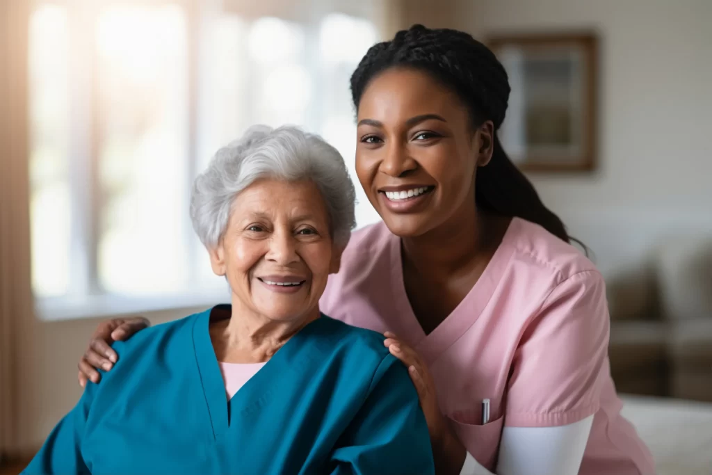 Homecare support worker helping a service user with daily tasks in their home